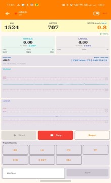 OMS mobile app showing live vertical and lateral oscillation data